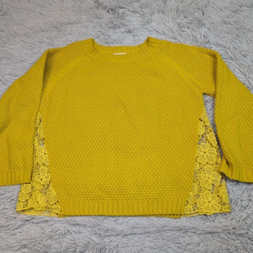 Charming Charlie Sweater Womens M Yellow Crochet Lace Preppy Comfort Casual